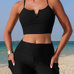 Solid Color Camisole High-waisted Pocket Two-piece Stretch Bikini Swimsuit