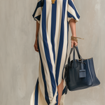Statement Navy Stripe Cold-Shoulder Maxi Dress