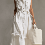 VESTIDO MIDI CAMISERO BLANCO CON CINTURÓN - VALERINA MARBELLA