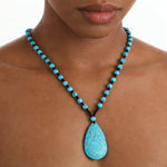 COLLAR BOHEMIO TURQUESA PERLÉ GRANDE GOTA COLGANTE