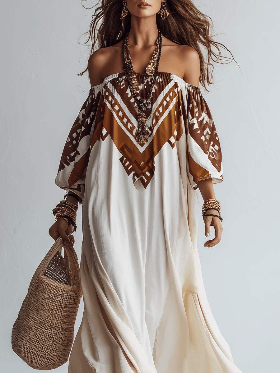 VESTIDO BOHEMIO CON HOMBROS DESCUBIERTOS - VALERINA MARBELLA