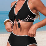 Stylish Color-blocked Trim High-waisted Two-piece Stretch Bikini Swimsuit
