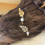 PENDIENTES VINTAGE ELEGANTE ORO FEUILLE & PERLA GOTA