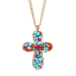 COLLAR BOHEMIO VIBRANT COLORÉ TURQUESA CRUZ COLGANTE