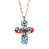COLLAR BOHEMIO VIBRANT COLORÉ TURQUESA CRUZ COLGANTE