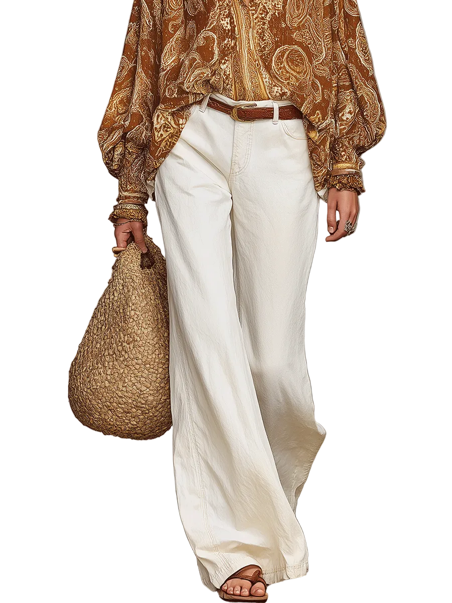 Relaxed White Wide-Leg Trousers