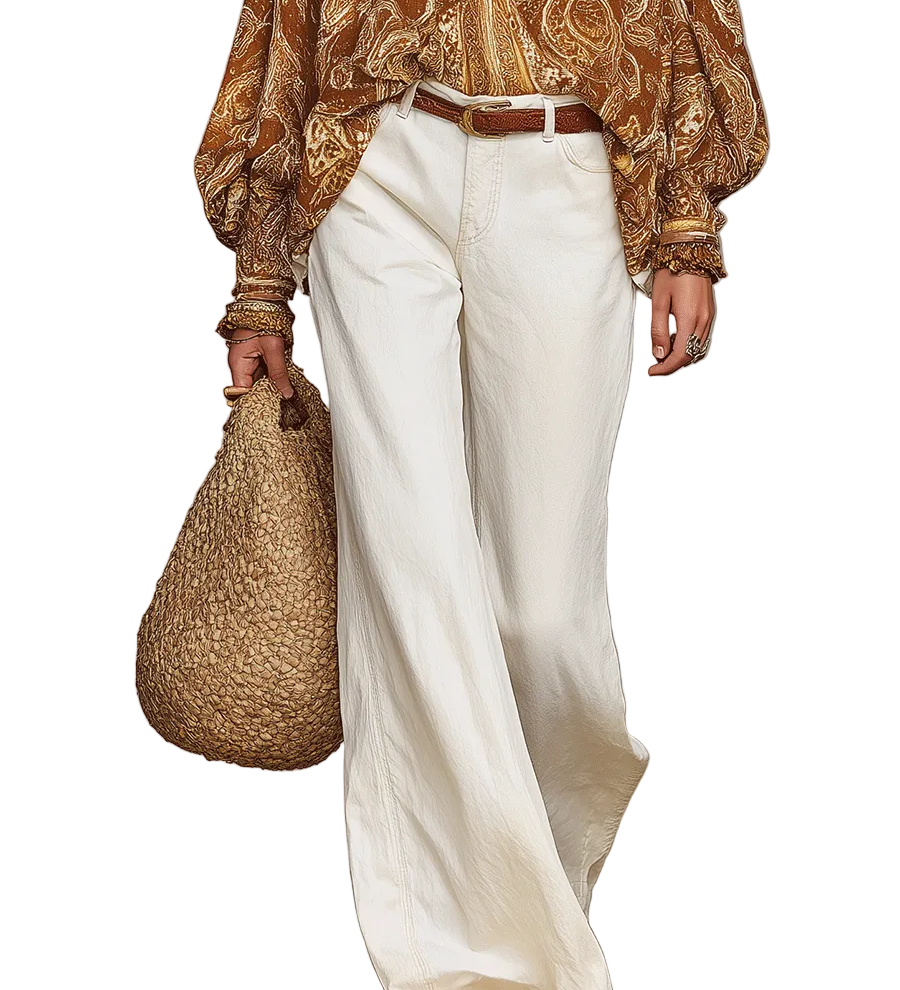 Relaxed White Wide-Leg Trousers