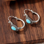 PENDIENTES VINTAGE ETHNIQUE STYLE TURQUESA ÓVALO ARO