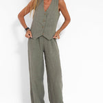 Conjunto casual de algodão com colete e calça