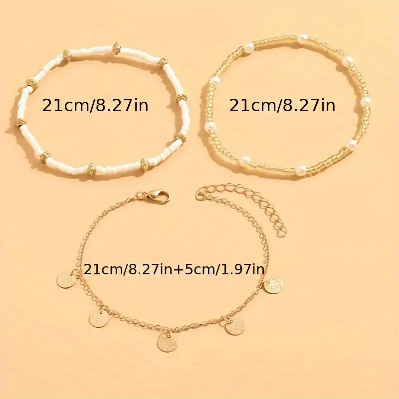 CONJUNTO CÔTIER DIJE 3-PIEZA SUPERPUESTO PULSERA DE CHEVILLE | ORO