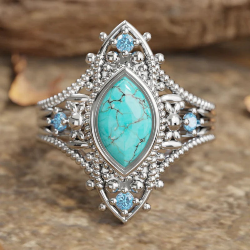 ANILLO BOHEMIO RÉTRO STYLE AZUL CRISTAL INCRUSTÉ TURQUESA