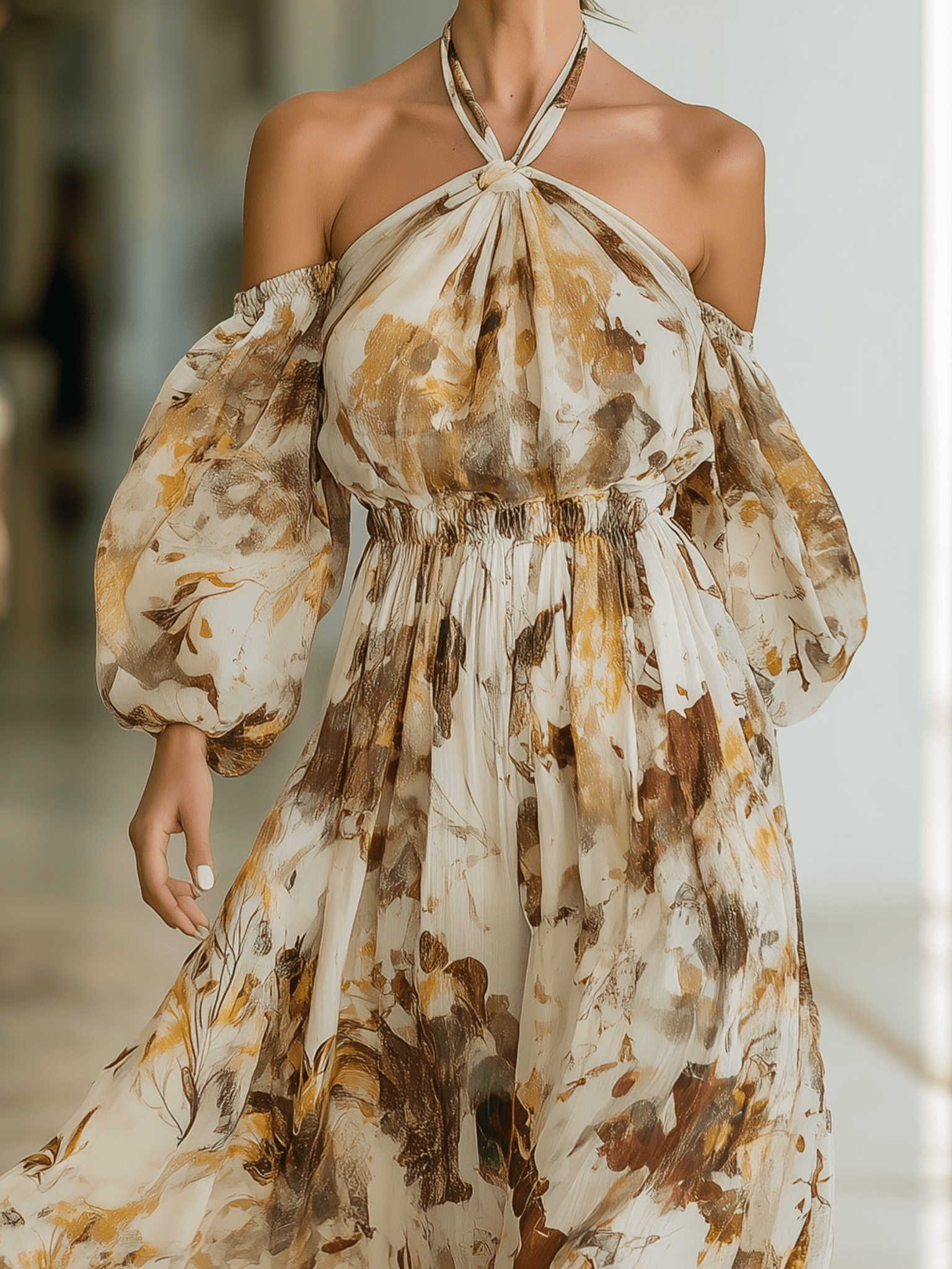 VESTIDO LARGO DE GASA CON ESTAMPADO ACUARELA - VALERINA MARBELLA