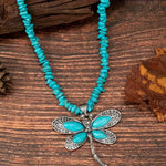 COLLAR VINTAGE BOHEMIO TURQUESA PERLÉ LIBÉLULA COLGANTE