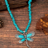 COLLAR VINTAGE BOHEMIO TURQUESA PERLÉ LIBÉLULA COLGANTE