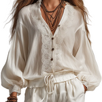 Bohemian Relaxed Ivory Embroidered Blouse
