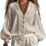 Bohemian Relaxed Ivory Embroidered Blouse
