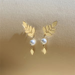 PENDIENTES VINTAGE ELEGANTE ORO FEUILLE & PERLA GOTA