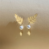PENDIENTES VINTAGE ELEGANTE ORO FEUILLE & PERLA GOTA
