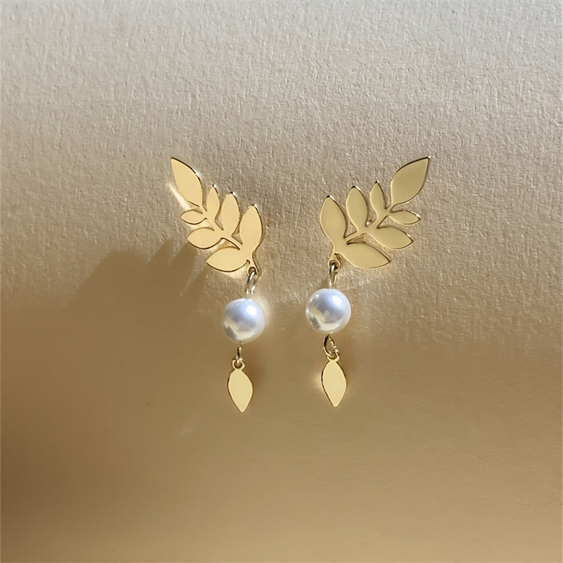 PENDIENTES VINTAGE ELEGANTE ORO FEUILLE & PERLA GOTA