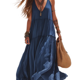 Bohemian-style Midnight Blue Halter Neck Layered Long Dress