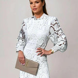 Elegant Lace Midi Dress with Sleeves for Formal Occasions