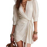 Elegant Wrap-Front Linen Mini Dress