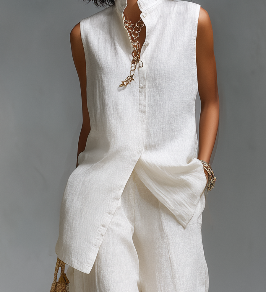 Effortless Sleeveless Linen Two-Piece Set