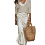 Effortless Ivory Knit & Satin Midi Ensemble