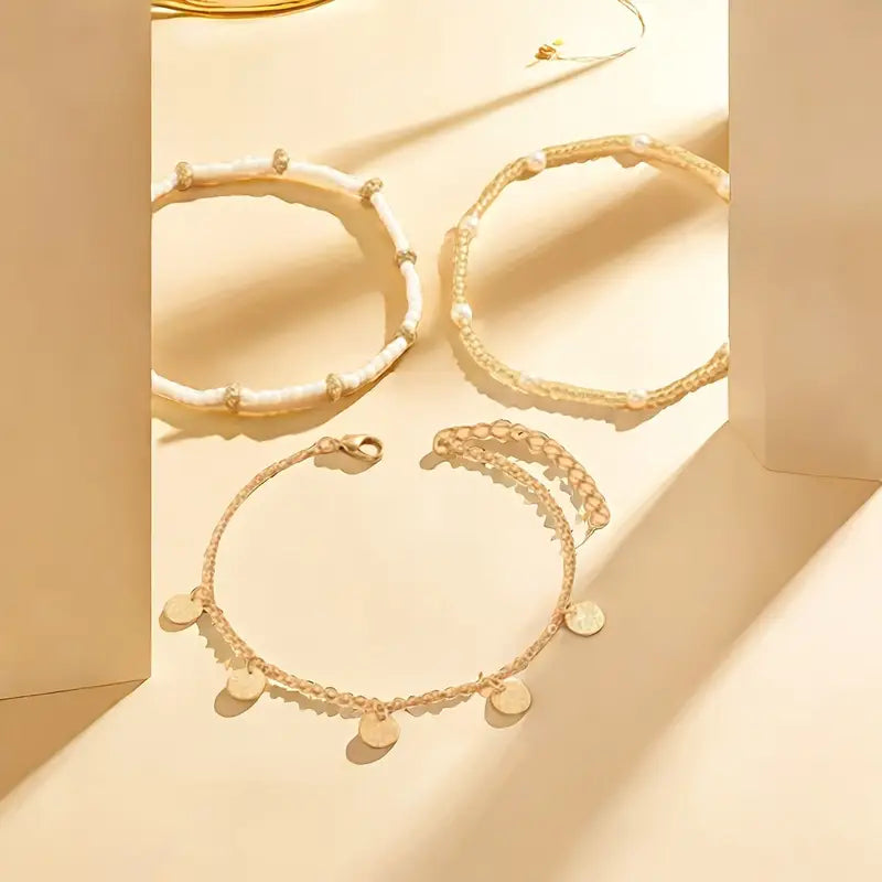 CONJUNTO CÔTIER DIJE 3-PIEZA SUPERPUESTO PULSERA DE CHEVILLE | ORO