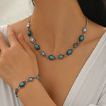 CONJUNTO BOHEMIO TURQUESA & PLATA FLORAL COLLAR Y PULSERA
