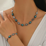 CONJUNTO BOHEMIO TURQUESA & PLATA FLORAL COLLAR Y PULSERA
