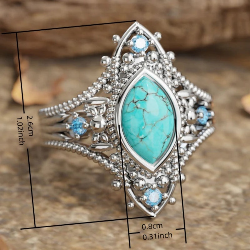 ANILLO BOHEMIO RÉTRO STYLE AZUL CRISTAL INCRUSTÉ TURQUESA