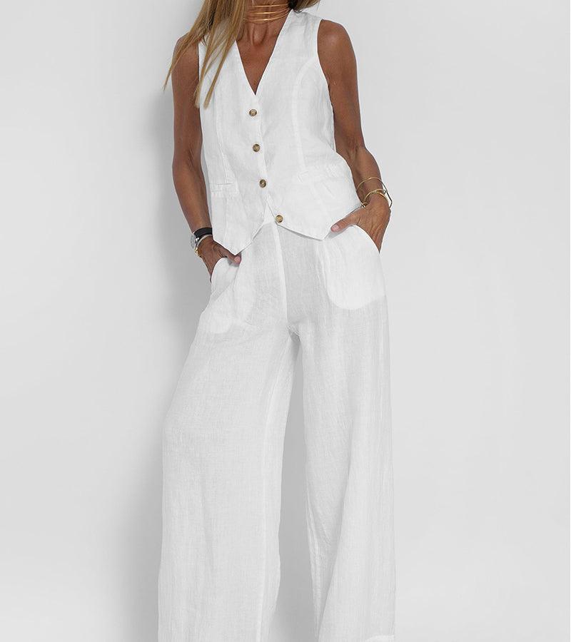 Conjunto casual de algodão com colete e calça