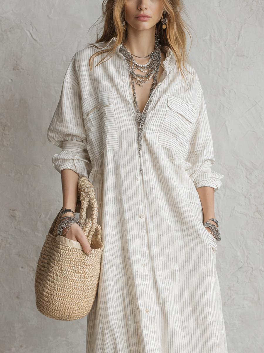 Casual Striped Shirt Dress