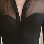 VESTIDO MINI NEGRO AJUSTADO CON PANEL DE MESH - VALERINA MARBELLA