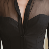 VESTIDO MINI NEGRO AJUSTADO CON PANEL DE MESH - VALERINA MARBELLA