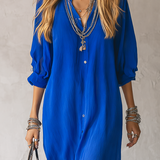 Midnight Blue French-style Relaxed Fit Shirt Dress