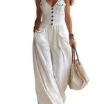 Casual Sleeveless Wide-leg Jumpsuit With Patch Pockets