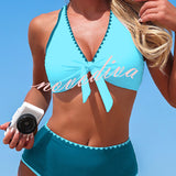 Stylish Color-blocked Trim High-waisted Two-piece Stretch Bikini Swimsuit