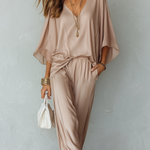 Elegant Champagne-colored Batwing Sleeve Suit