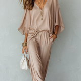 Elegant Champagne-colored Batwing Sleeve Suit