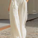 White V-neck lantern sleeve wide-leg jumpsuit（Includes belt）