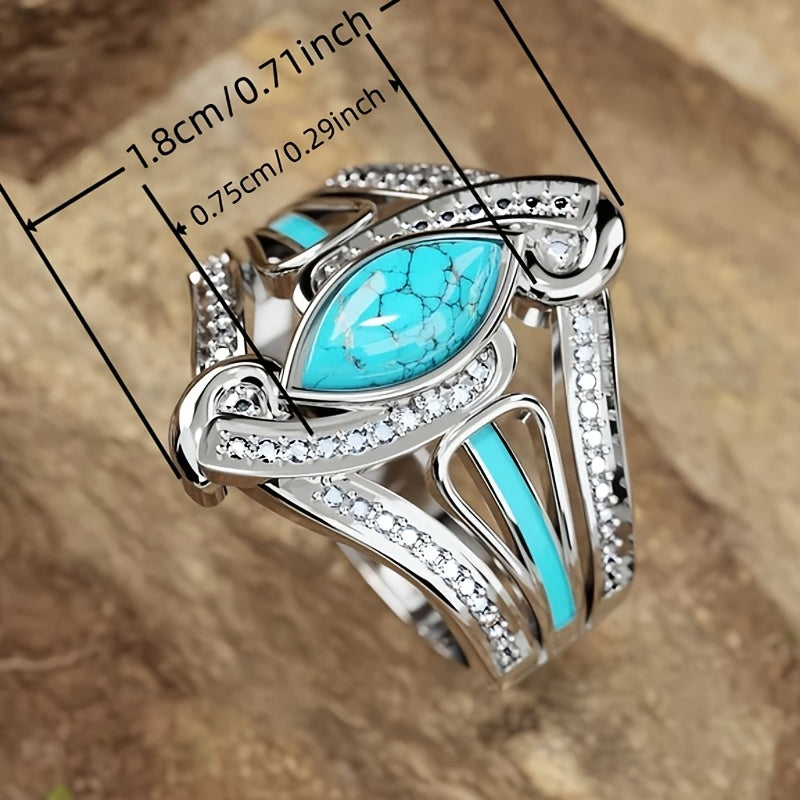 ANILLO ELEGANTE BOHEMIO BLANCO PLAQUÉ ORO TURQUESA