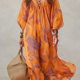 V-neck, Lantern-sleeved, Flowing Resort Dress