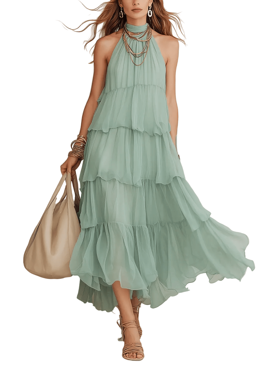 VESTIDO MAXI HALTER EN TONO MENTA - VALERINA MARBELLA
