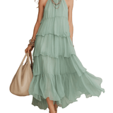 VESTIDO MAXI HALTER EN TONO MENTA - VALERINA MARBELLA