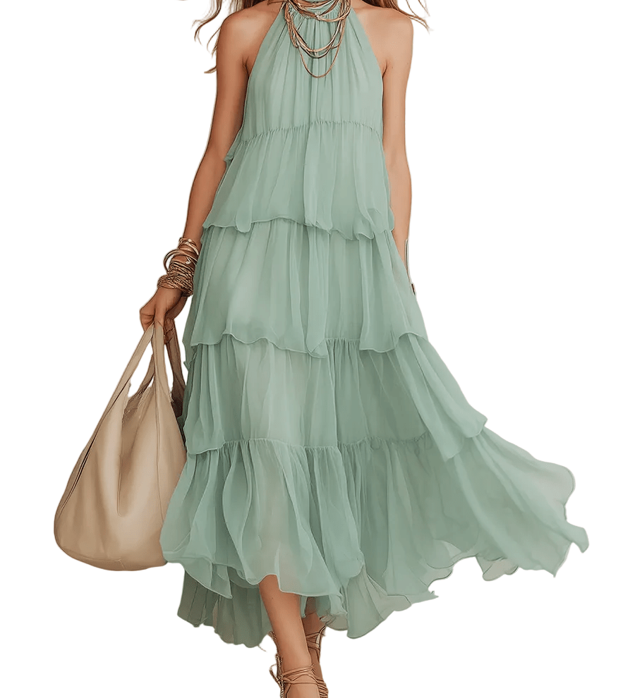 VESTIDO MAXI HALTER EN TONO MENTA - VALERINA MARBELLA