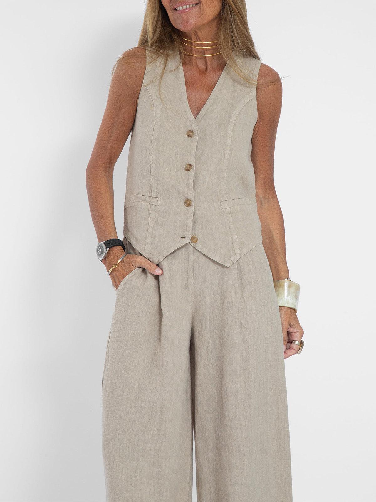 Conjunto casual de algodão com colete e calça