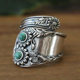 ANILLO VINTAGE FLORAL TURQUESA LARGE SORTIJA PLATA