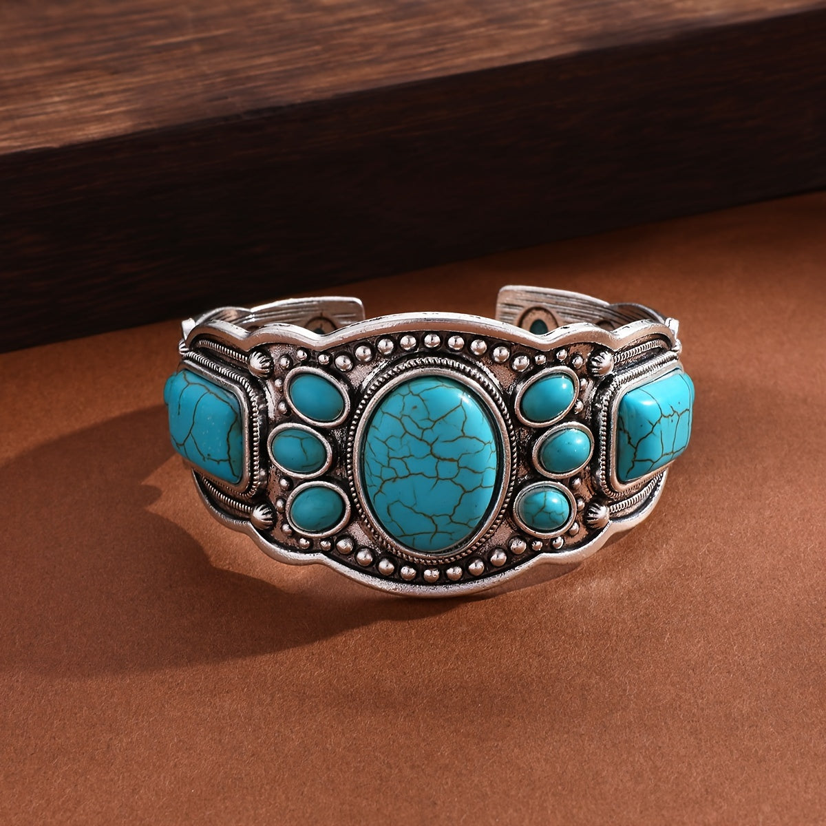 PULSERA VINTAGE ETHNIQUE STYLE TURQUESA OUVERT MANCHETTE